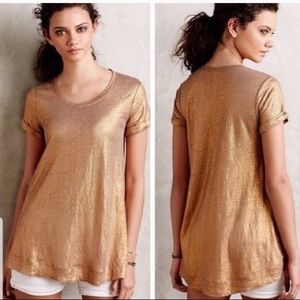 Anthropologie Bordeaux Gold Glimmer Linen Tunic M